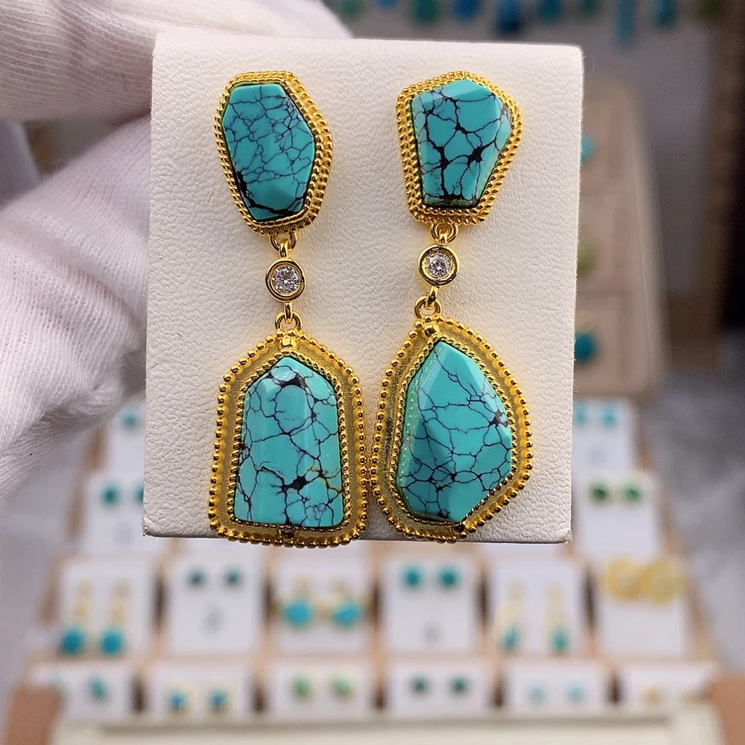 绿松石耳饰银S925镶嵌