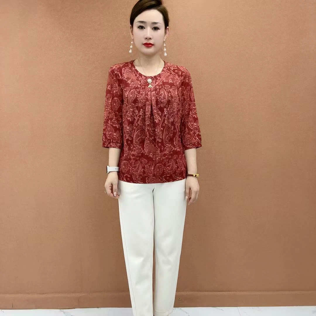 夏季新款圆领大码小衫显瘦气质妈妈装减龄百搭短袖上衣女T恤