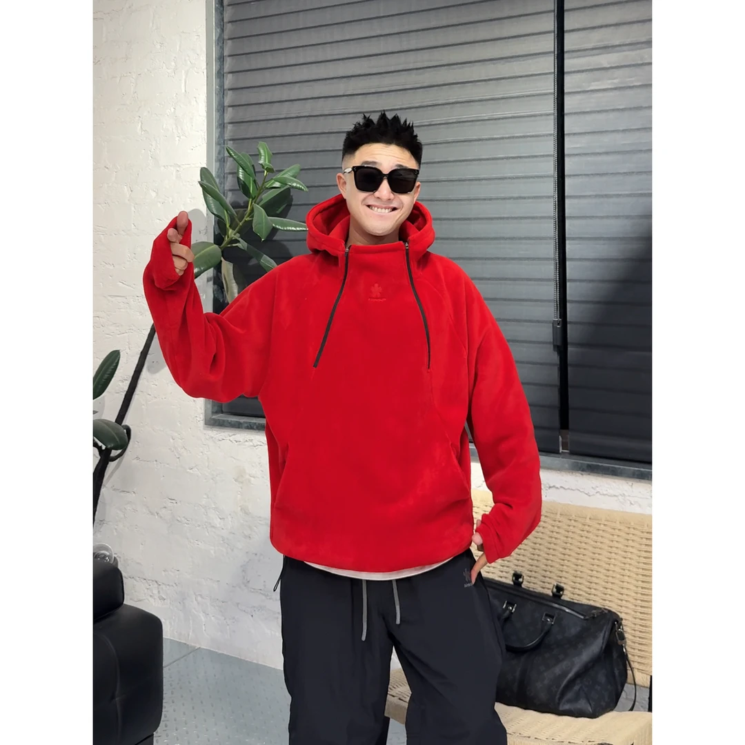 YULE语乐 90318户外双拉链棉服卫衣冬季双面奥粒绒加厚连帽卫衣