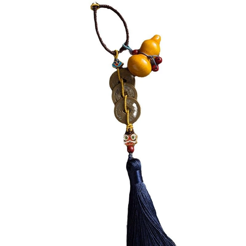 配饰挂饰小葫芦挂件五帝币创意衣服五帝葫芦双流苏桃木莲蓬中国风