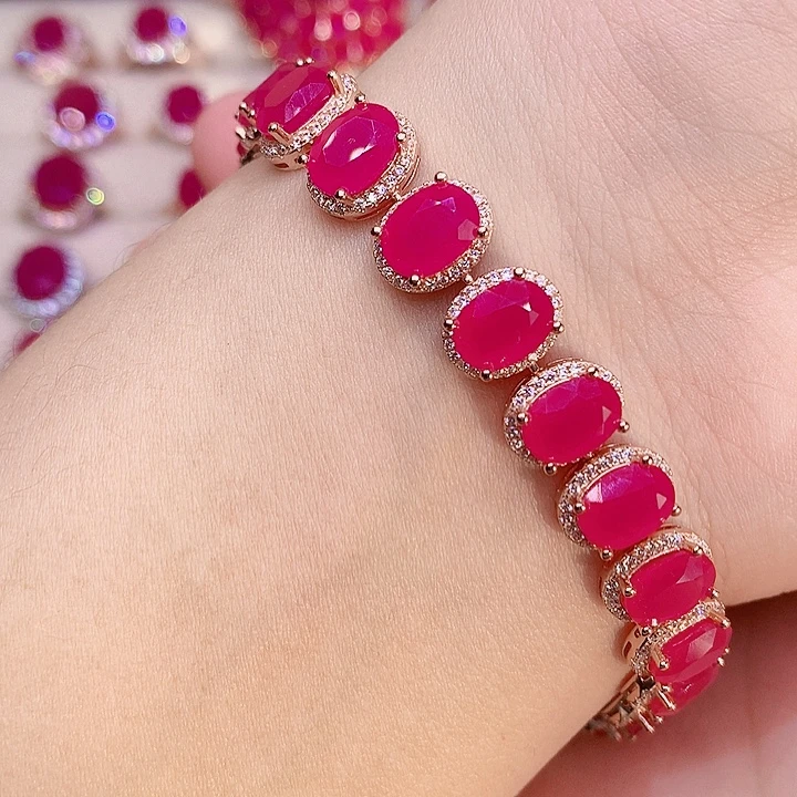 银S925镶嵌红宝石手链