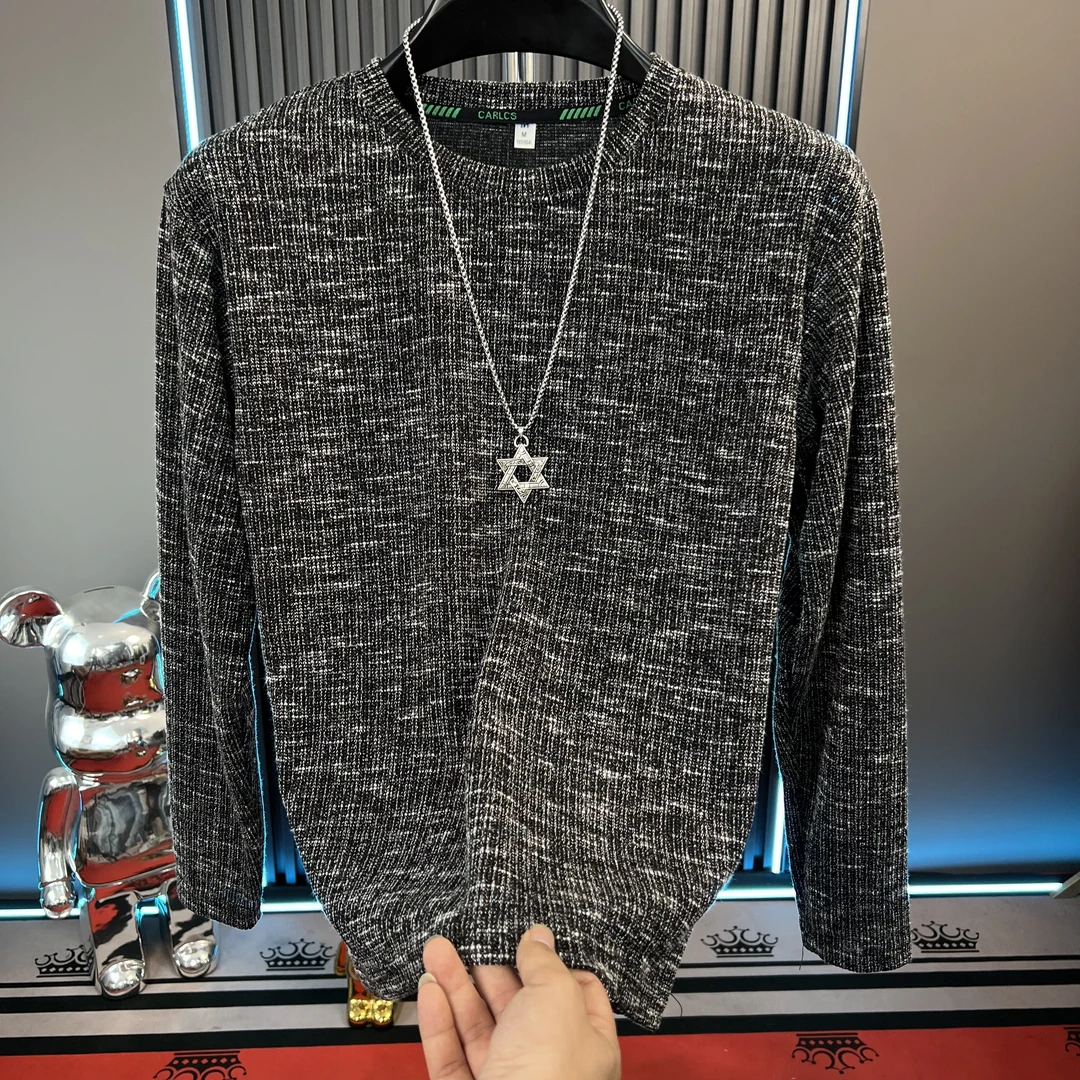 2025秋季新款轻奢极简风男士长袖针织打底衫百搭气质圆领韩版上衣