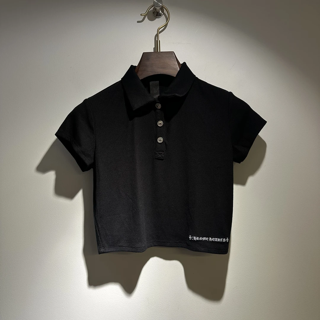 克罗心 Chrome hearts【正品】黑色 银扣刺绣POLO短袖