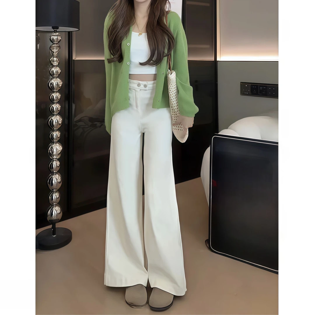 米白高腰不贴腿喇叭裤女2025夏季新款慵懒宽松显瘦垂感牛仔拖地裤