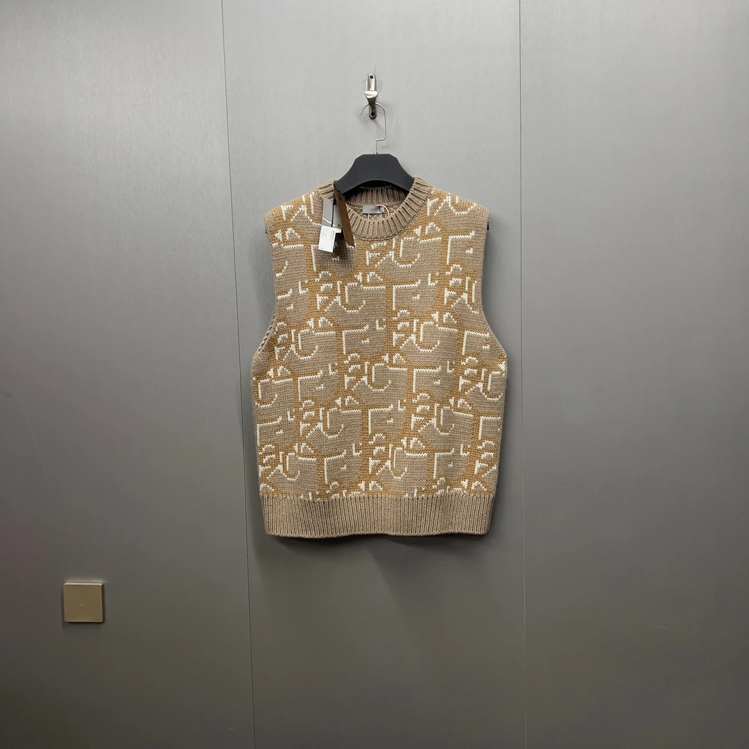 全新未使用 DIOR/迪奥 山羊绒满Logo背心马甲/12136/L码