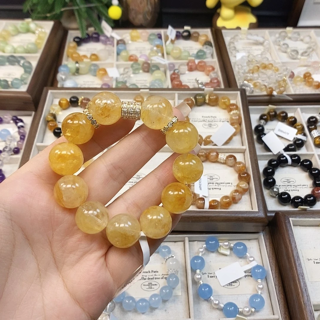 水晶手链合金黄胶花