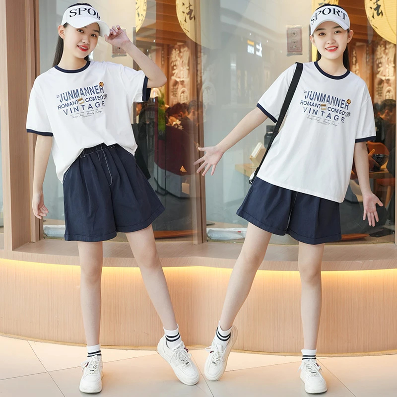 女童套装夏季2025新款女孩初高中生短袖短裤休闲两件套青少年夏装
