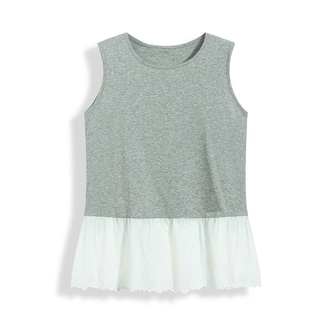 EC2025春夏新款花边蕾丝下摆内搭打底小背心无袖叠穿打底衫66819