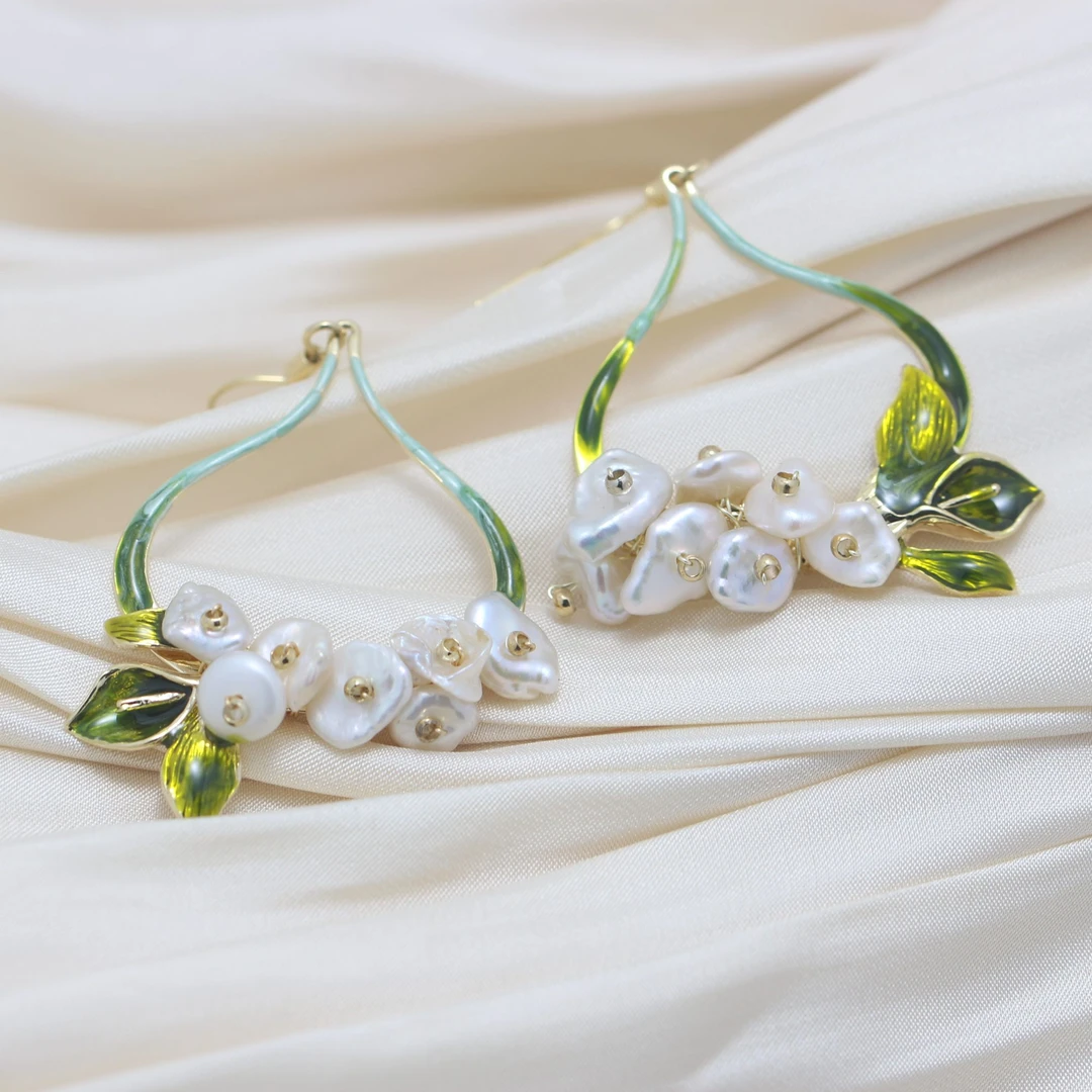 铜合金仿珍珠耳饰 491  时尚巴洛克珠珠花花款耳饰