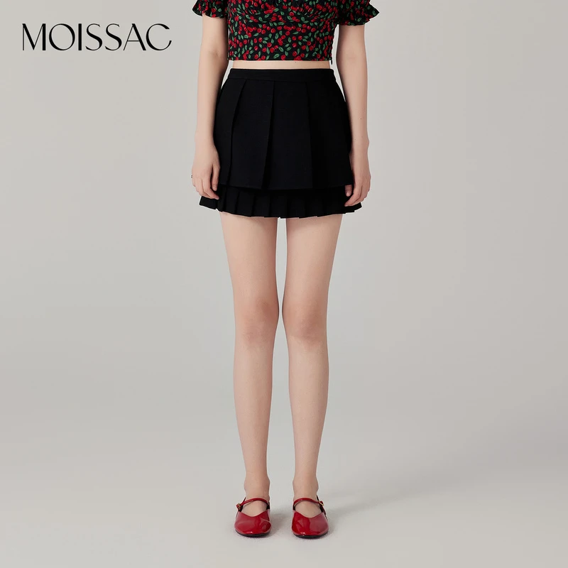 【蒋千金】商场同款 摩萨克秋醋纤学院风A字双层百褶半身短裙女