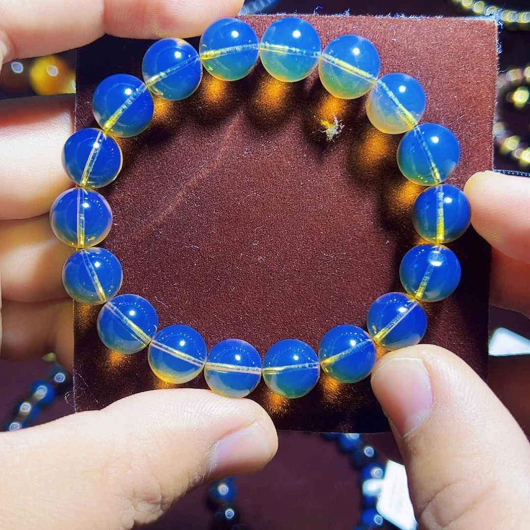蓝珀珠宝奇石未镶嵌墨西哥异色珀11mm毕业