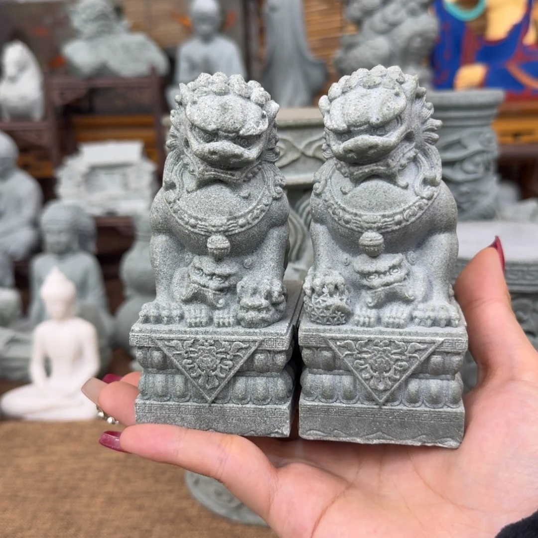 石材青砂石12公分石狮子一对