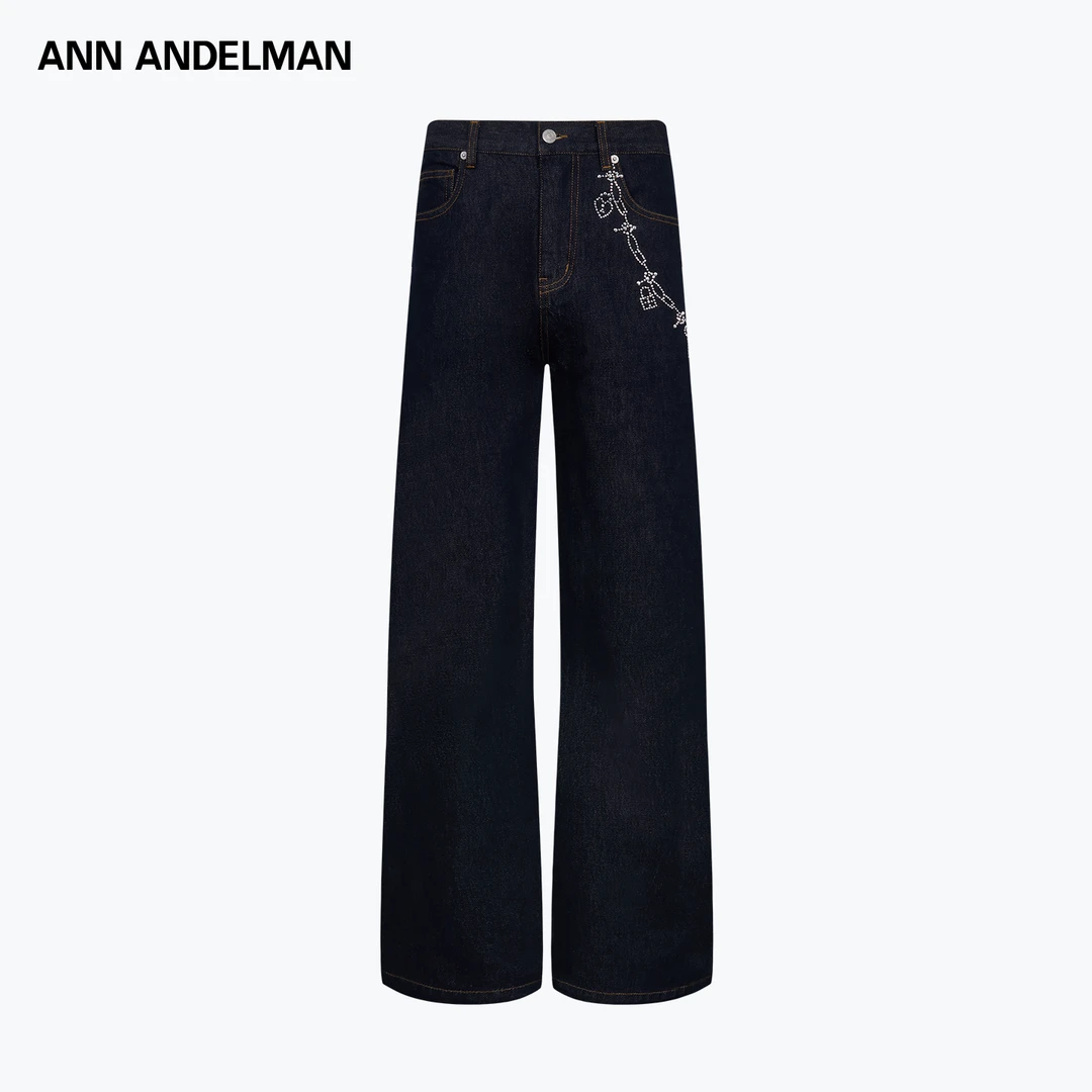 ANN ANDELMAN 25秋时尚设计男女同款锁链烫钻原色牛仔裤