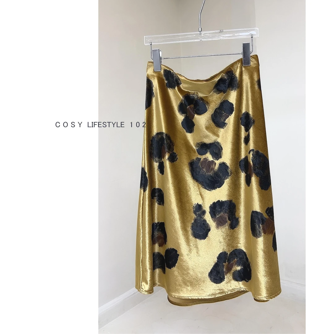 艺术涂鸦丝绒轻奢长款豹纹半身裙短裙半身裙秋冬