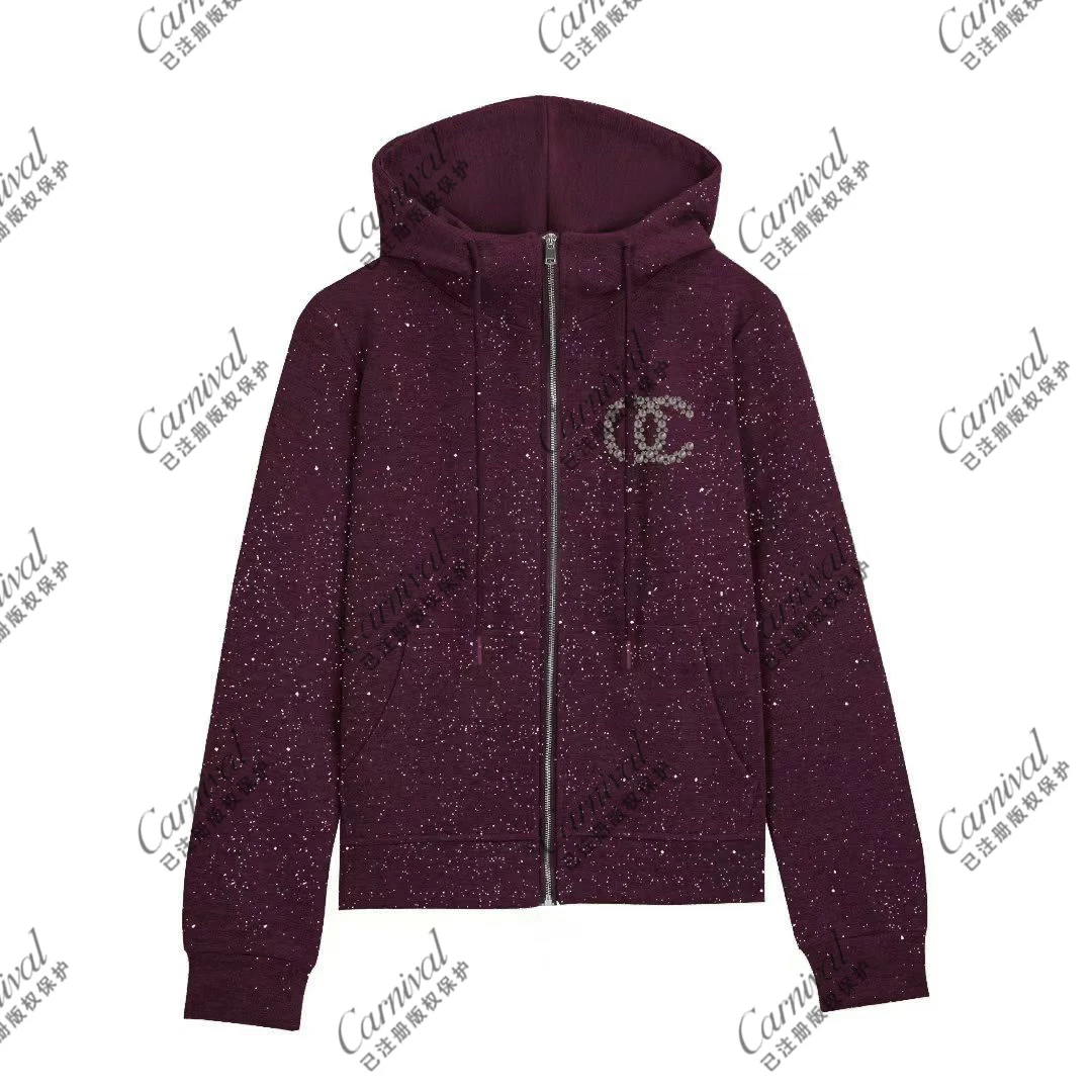 2025秋季新款女款外套烫钻重工连帽拉链宽松休闲运动卫衣9913#