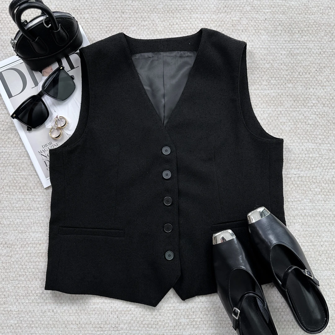 高级感法式V领无袖马甲背心-ZMABX5557