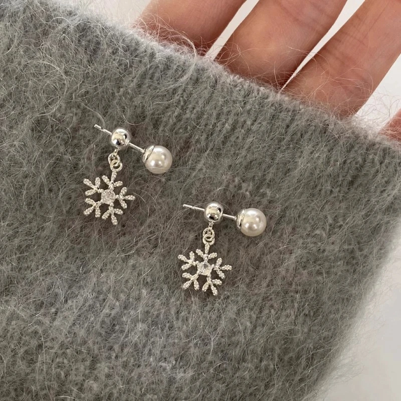 925银耳饰 925银针雪花珍珠耳钉女气质时尚高级感轻奢小众耳环