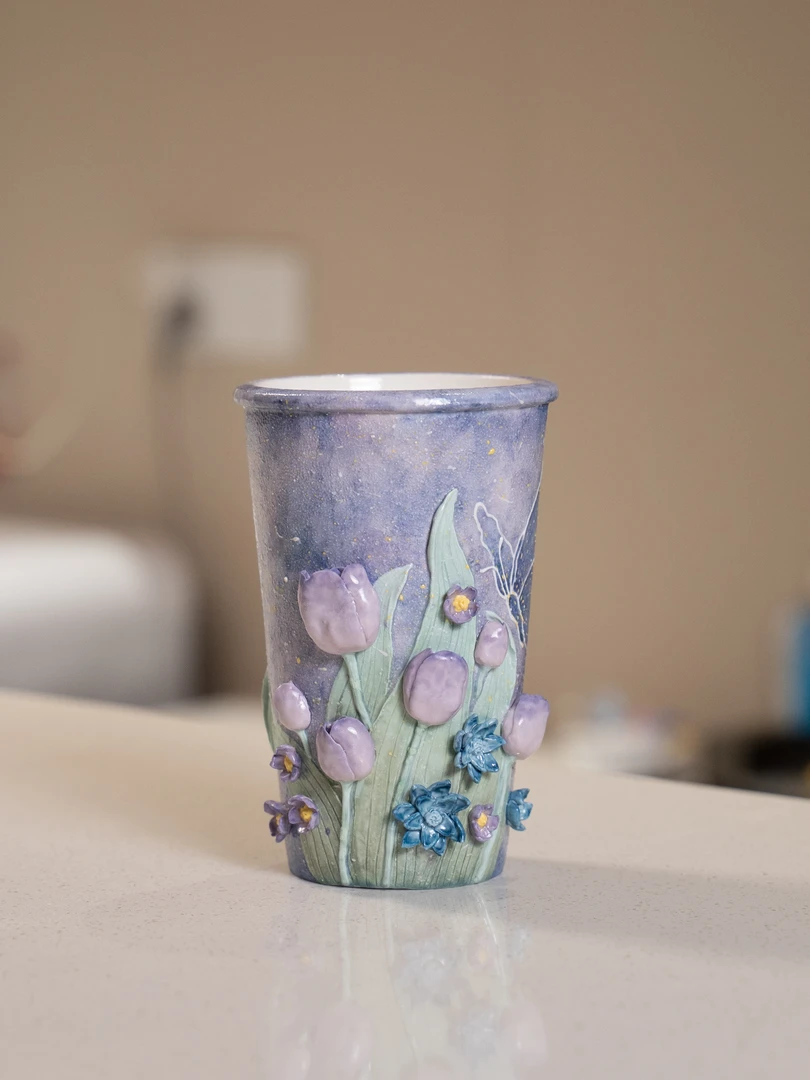 阿瑶 | 星空蝴蝶郁金香立体浮雕可乐杯