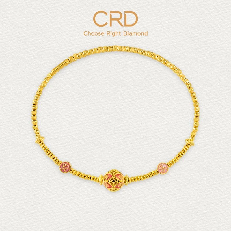 CRD克徕帝黄金平安喜乐记忆弹力足金手镯蹦迪珠花丝手镯送礼三金