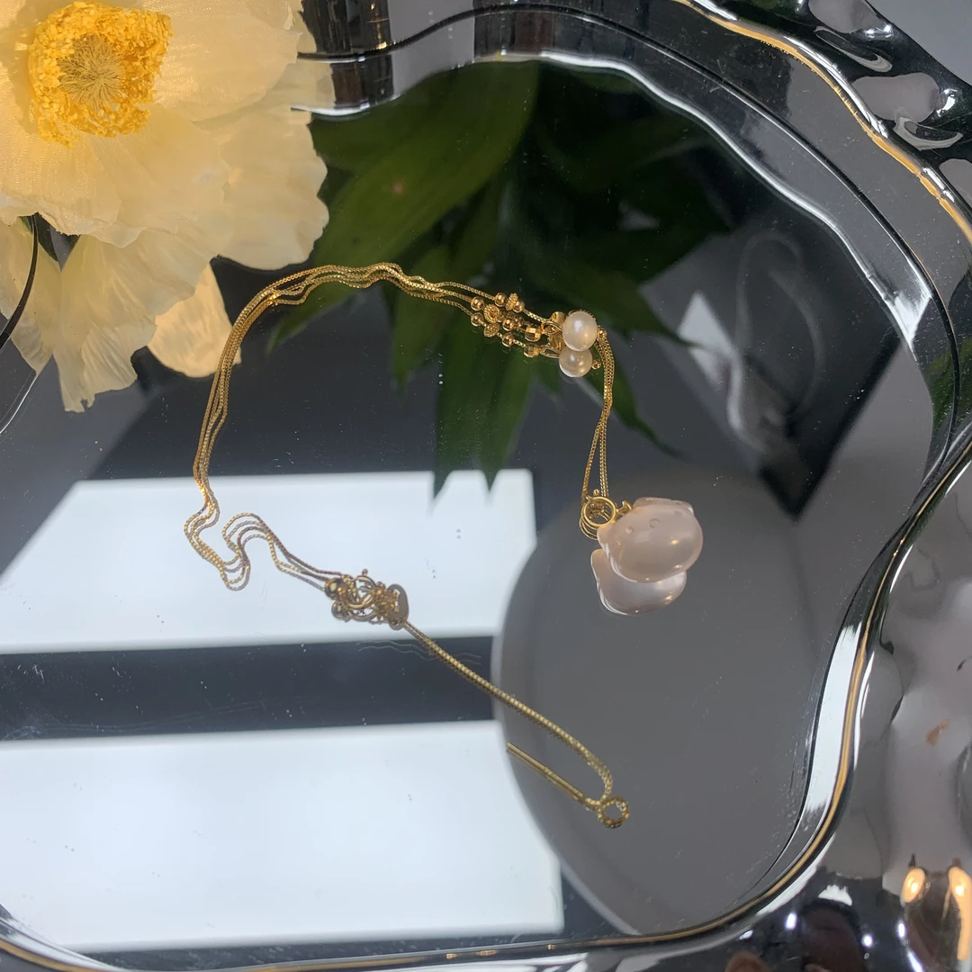 天然粉水晶kitty猫项链 多样性发其一 B76