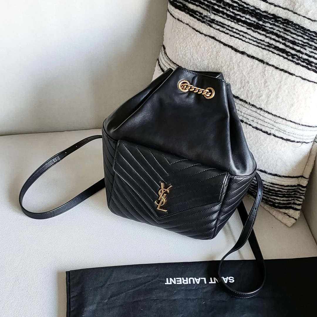 95新 YSL/圣罗兰 Azul-黑金羊皮joe金标logo rose同款双肩包39872