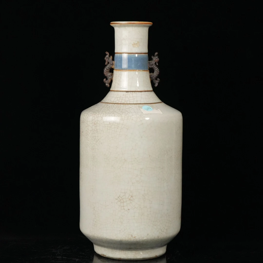 lot16157 6394 清晚期 仿哥釉双耳瓶 H：44.9