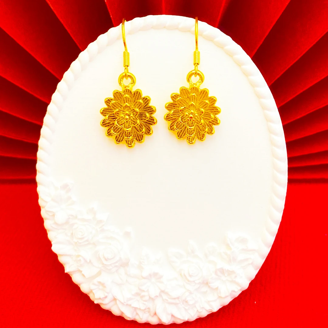 铜合金耳饰 女款高级感时尚轻奢首饰品精美花朵五福耳饰古法气质