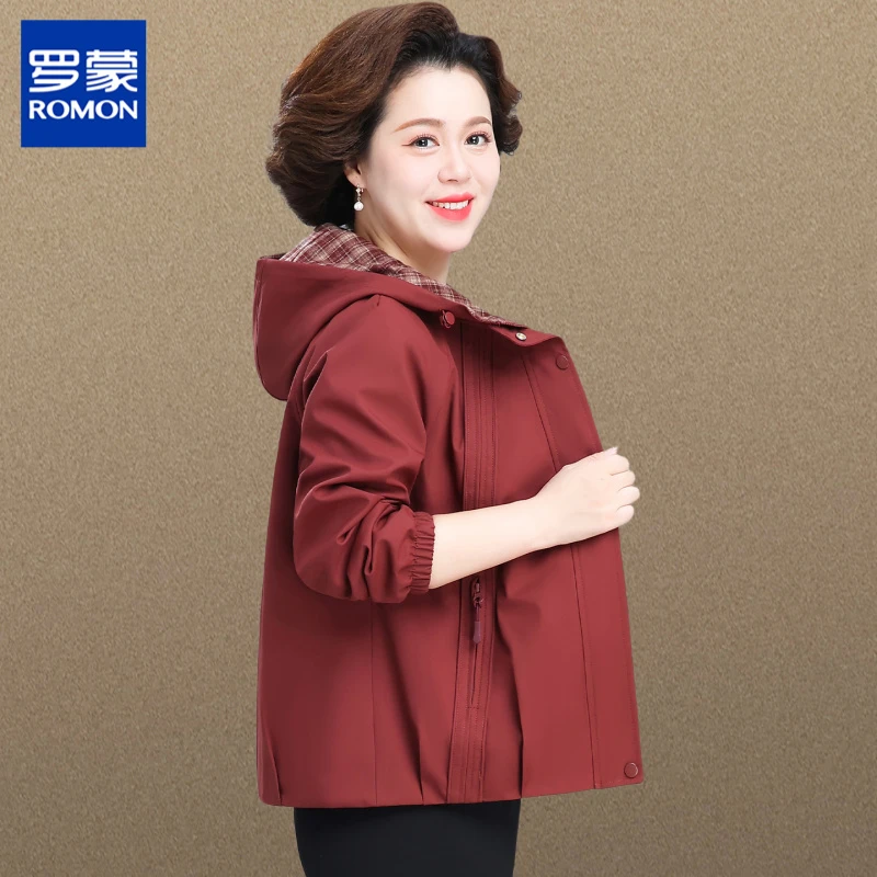 罗蒙50多岁妈妈秋装外套薄款大码中老年春秋风衣女贵夫人品牌上衣