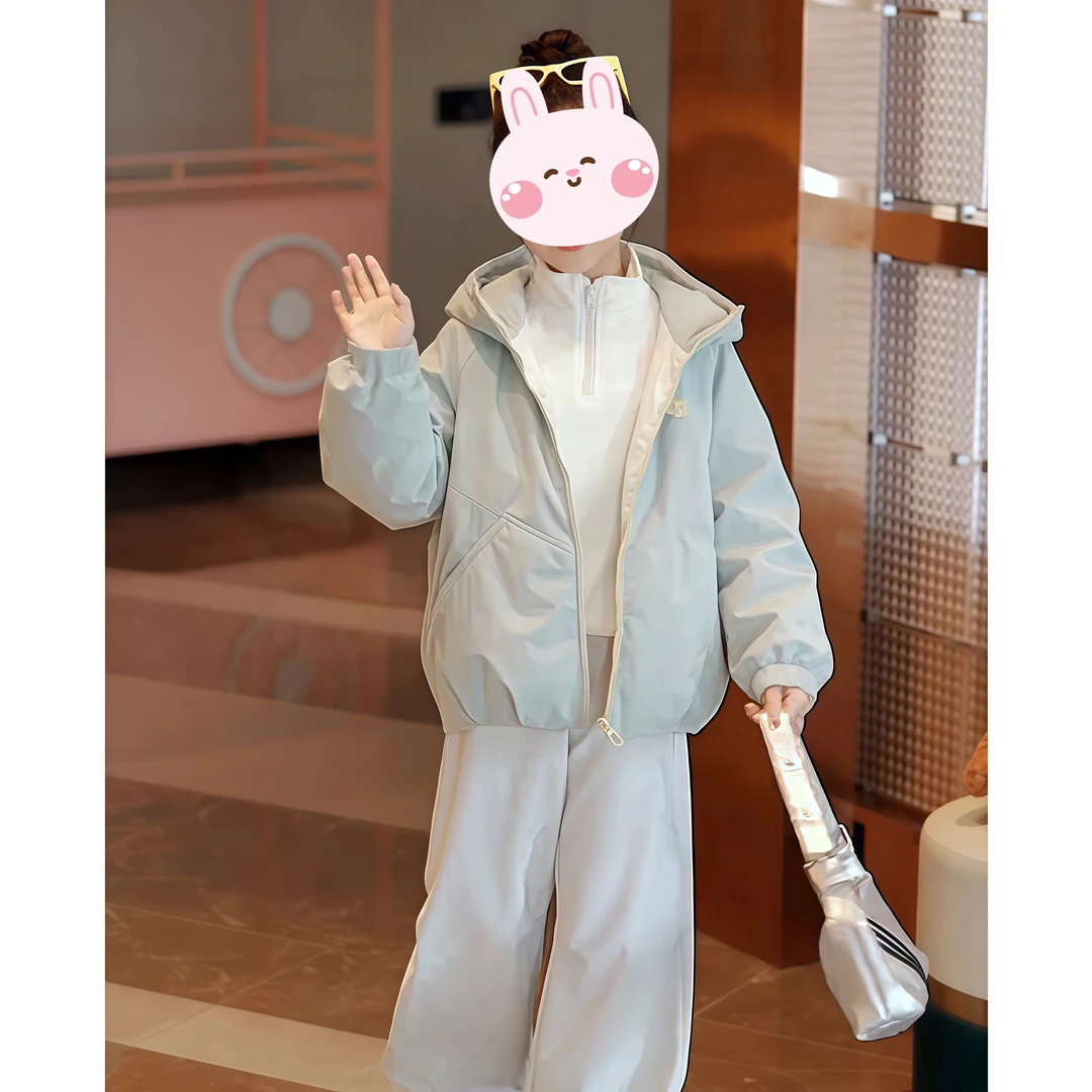 女童冲锋衣羽绒服2025新款中大童冬装轻薄加厚外套夹克防风衣