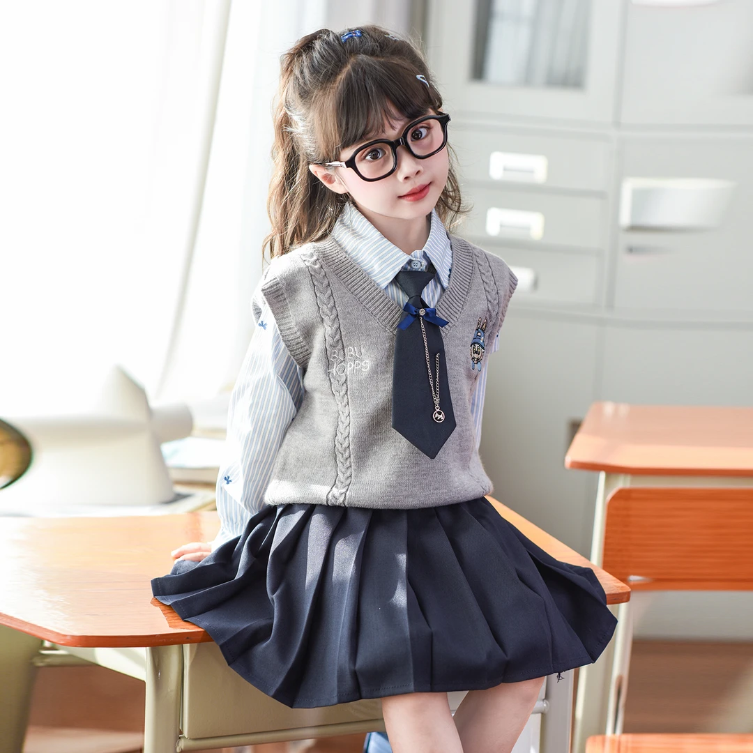 女童学院风三件套2025新款小女孩春秋时髦英伦风服装儿童秋季套装