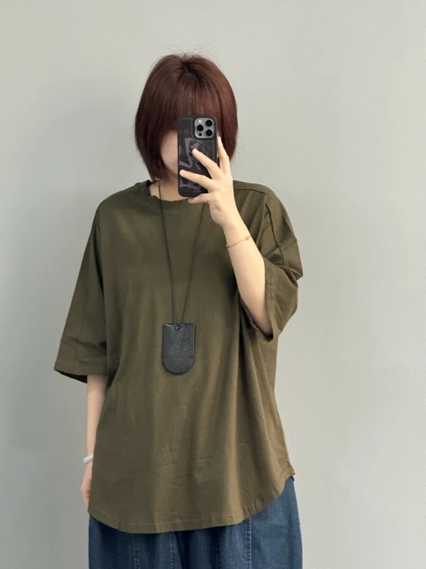 宽松T恤宽松时尚纯棉休闲百搭纯色半袖简约套头圆领