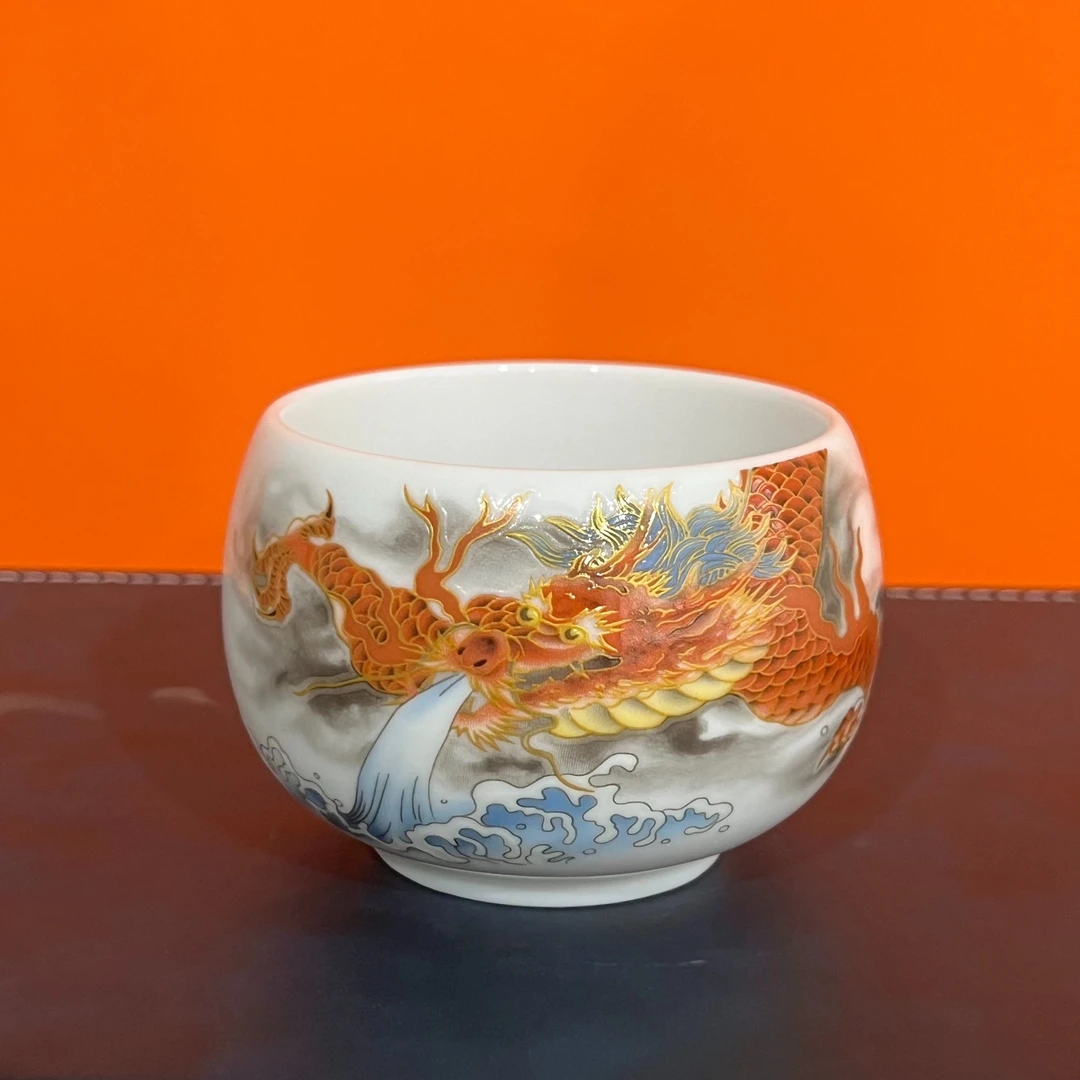 白瓷大号金龙主人杯高温陶瓷禅定杯喝茶杯子功夫茶具大容量