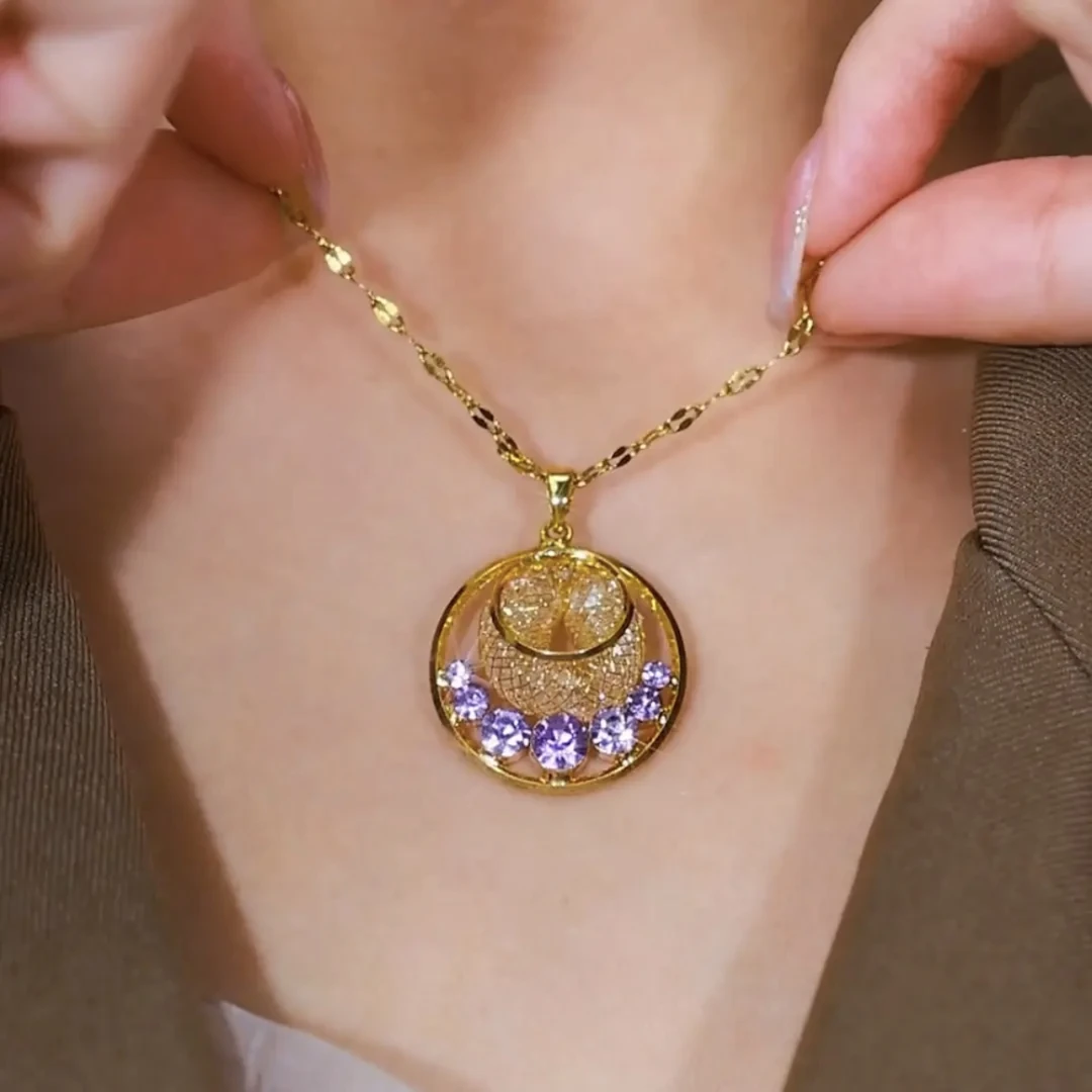 合金项链 轻奢合家欢圆项链气质百搭小众简约金色坠链灵动精致