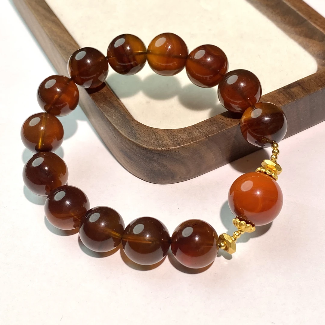 【亿轩臻选】ZX116601缅珀血蜜单圈手串diy南红圆珠13-15+