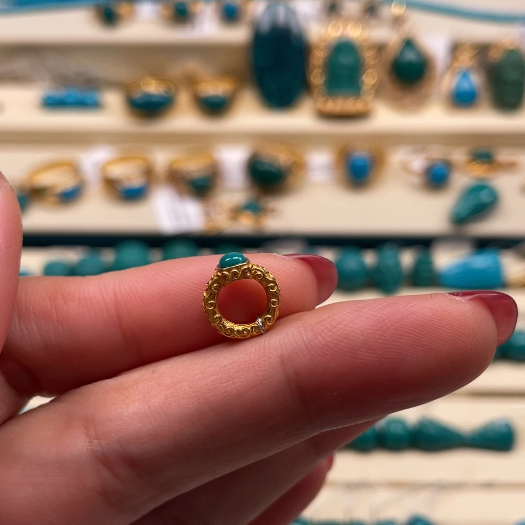 18K金镶嵌绿松石珠宝奇石卡环