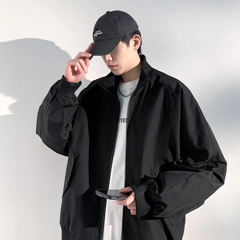 黑色立领外套男款春秋季高级感痞帅棒球服潮牌宽松休闲飞行员夹克