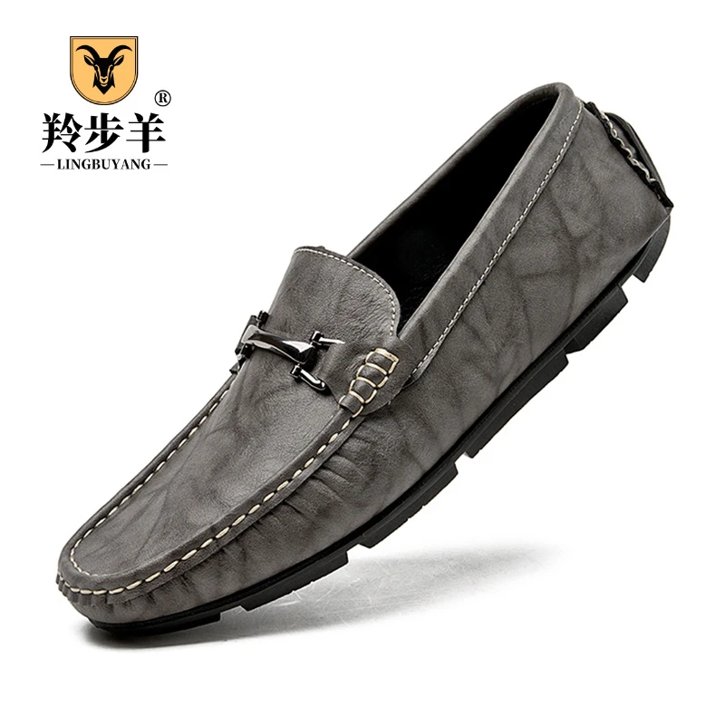 品牌2025夏季时尚新款大码透气百搭休闲鞋牛皮潮流一脚蹬豆豆男鞋