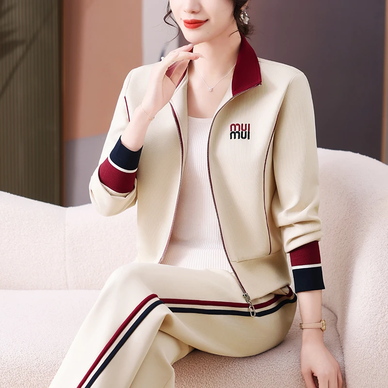 休闲运动套装女春秋2025新款妈妈洋气时髦跑步开衫卫衣外套两件套