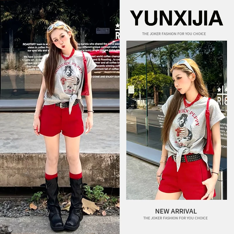 2025夏季新款时尚女装趣味休闲萌宠狗狗印花短袖T恤短裤两件套