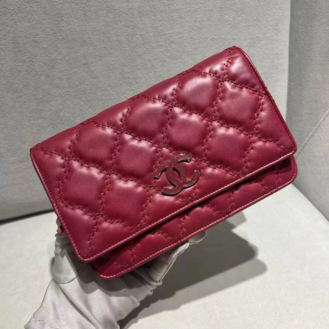 99新 Chanel/香奈儿 7姐专场/红色牛皮大双C woc 链条包