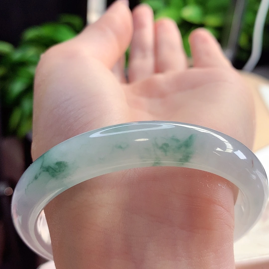 未镶嵌手镯翡翠天然A货翡翠57-59清透飘绿花清纯甜美13号