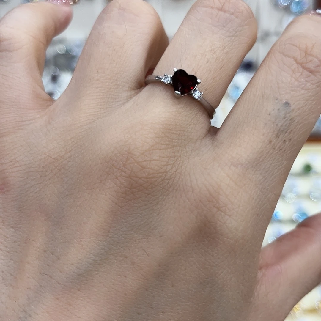 石榴石戒指银S925镶嵌