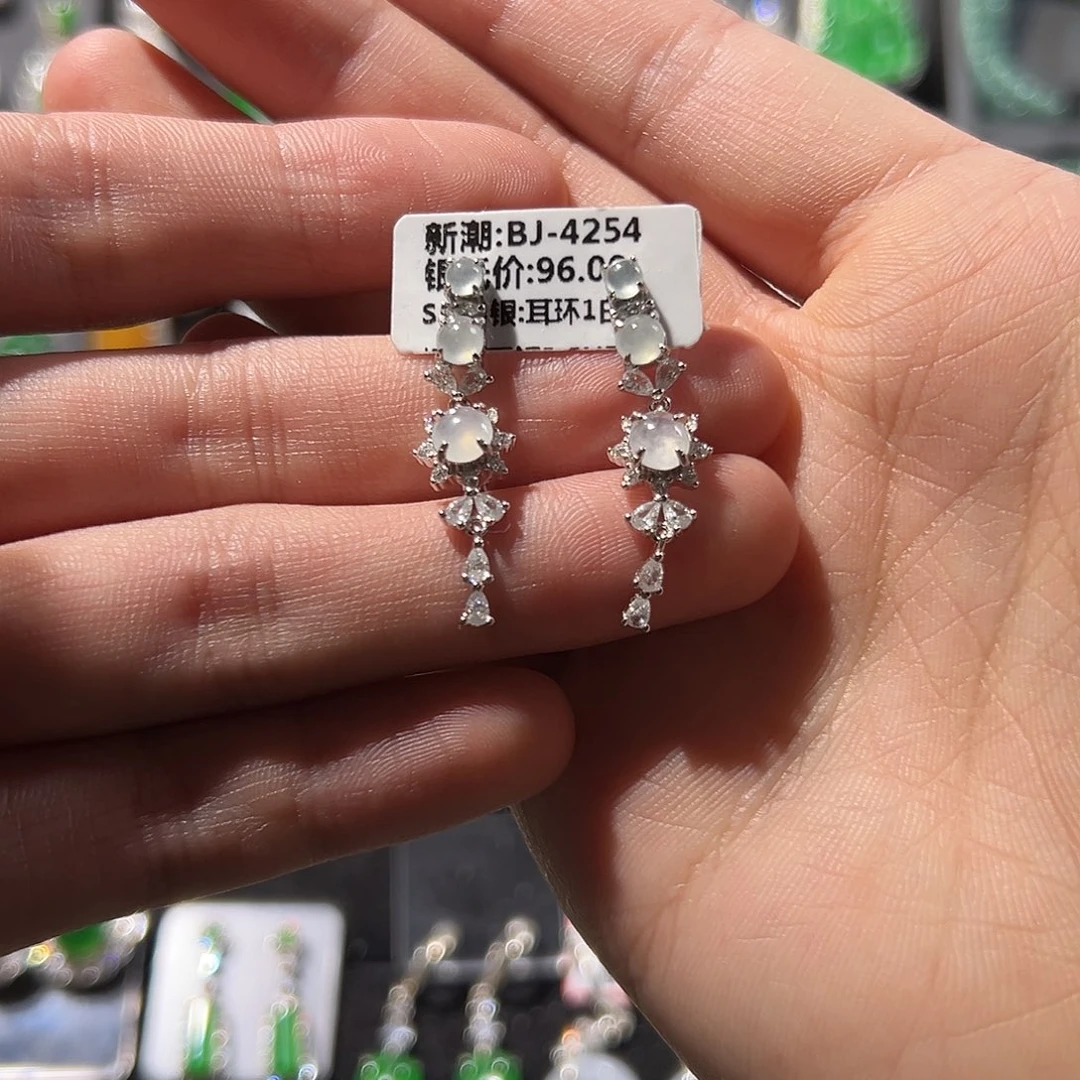 翡翠银S925镶嵌耳饰