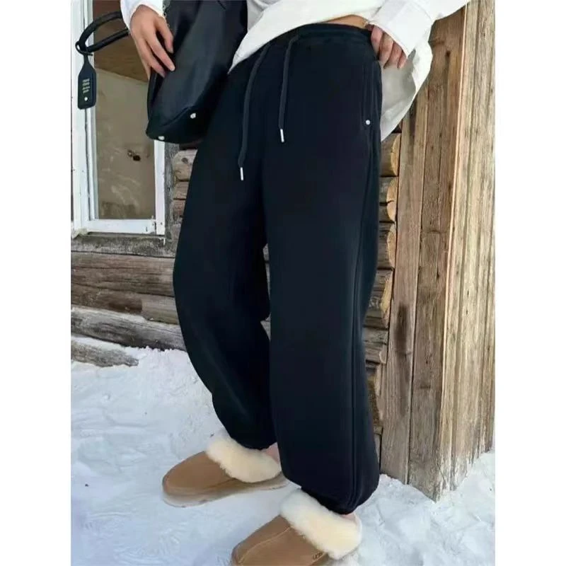 1878-AQ黑色松紧抽绳加绒糯米绒哈伦裤