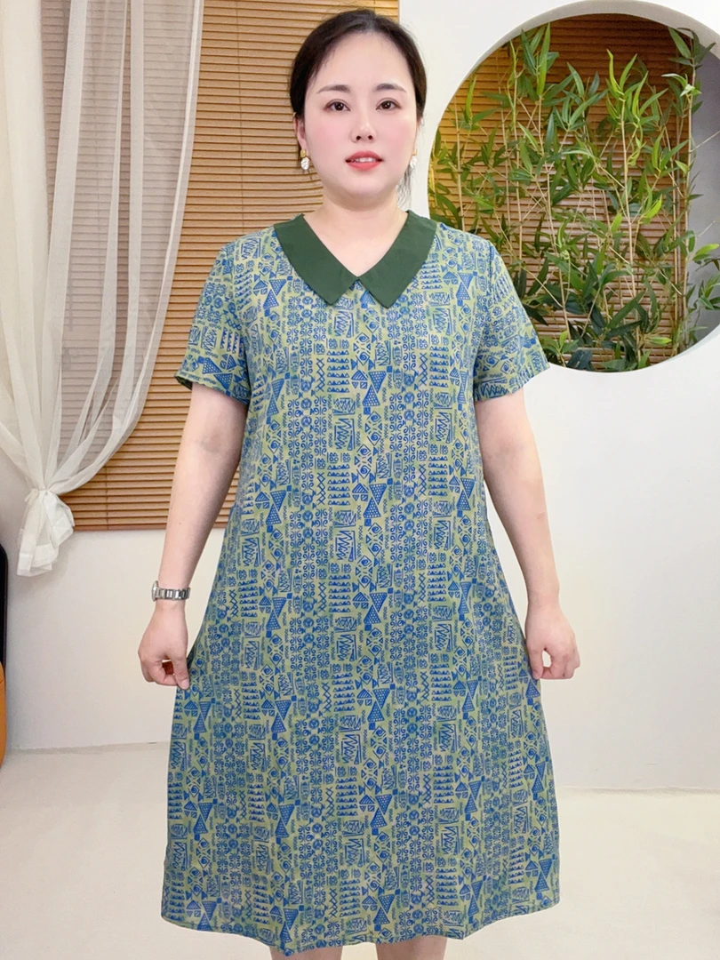 夏季冰凉舒适时尚优雅妈妈装气质百搭减龄显瘦连衣裙
