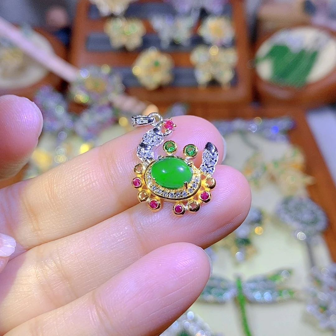 颈饰银S925镶嵌翡翠