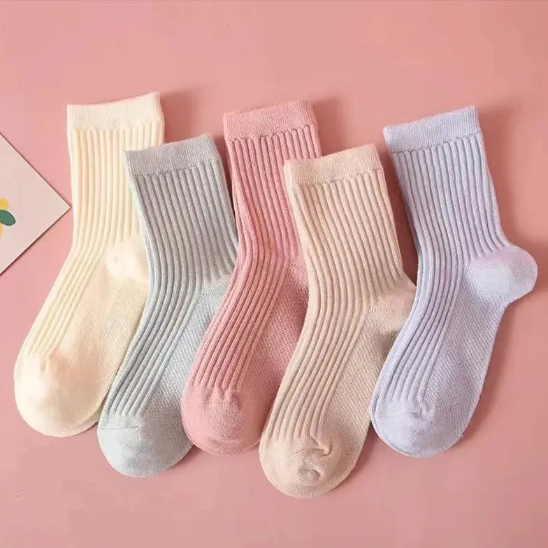 2025新款儿童袜子新款纯色双针袜棉袜百搭透气休闲秋冬季中筒袜子