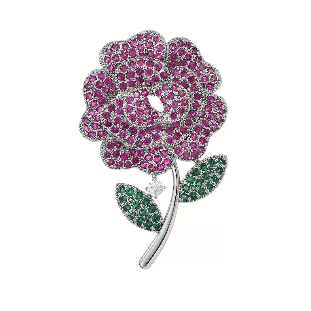 设计师款式-两戴款红宝石花朵胸针YB-1824