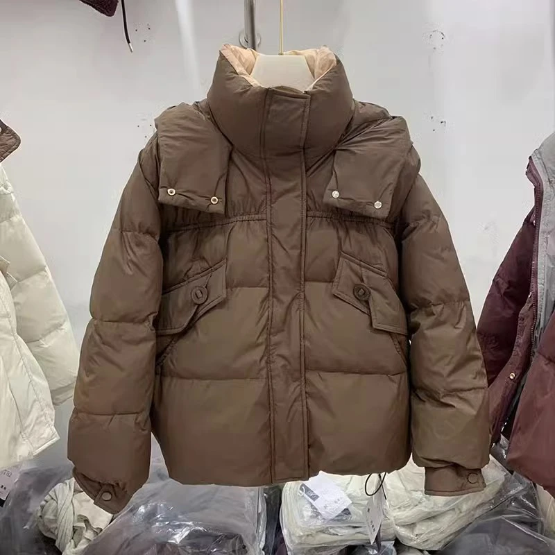 韩版高级感针织袖连帽棉服女2025年秋冬季新款加厚保暖面包服棉服