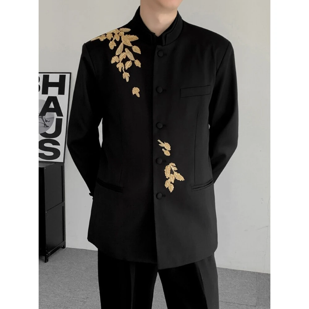 新中式中山装男套装结婚订婚西装外套高级设计感重工手工穿珠西服